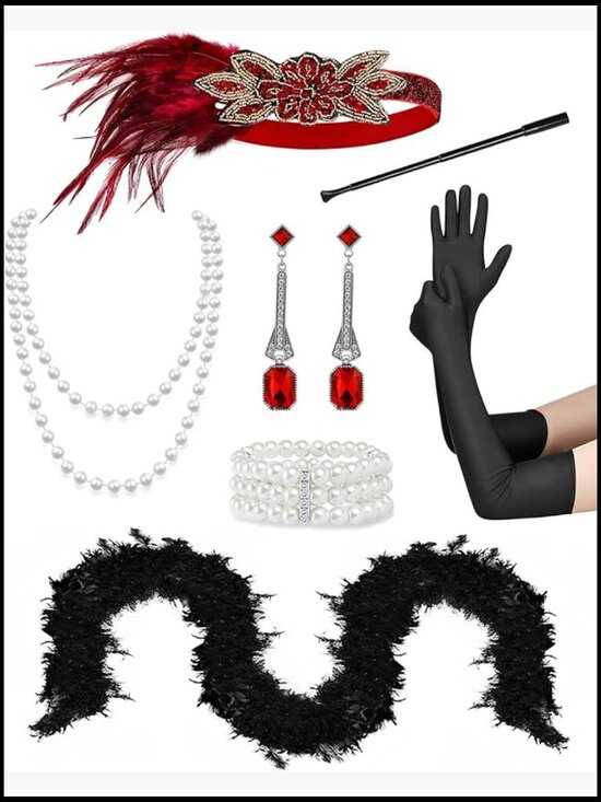 Flapper Headband Accessories Great Gatsby Roaring 20s Costume Feather Shawl Set